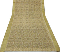 Sushila Vintage Green Saree Indian Blend Cotton Printed Floral 5 YD Craft Fabric