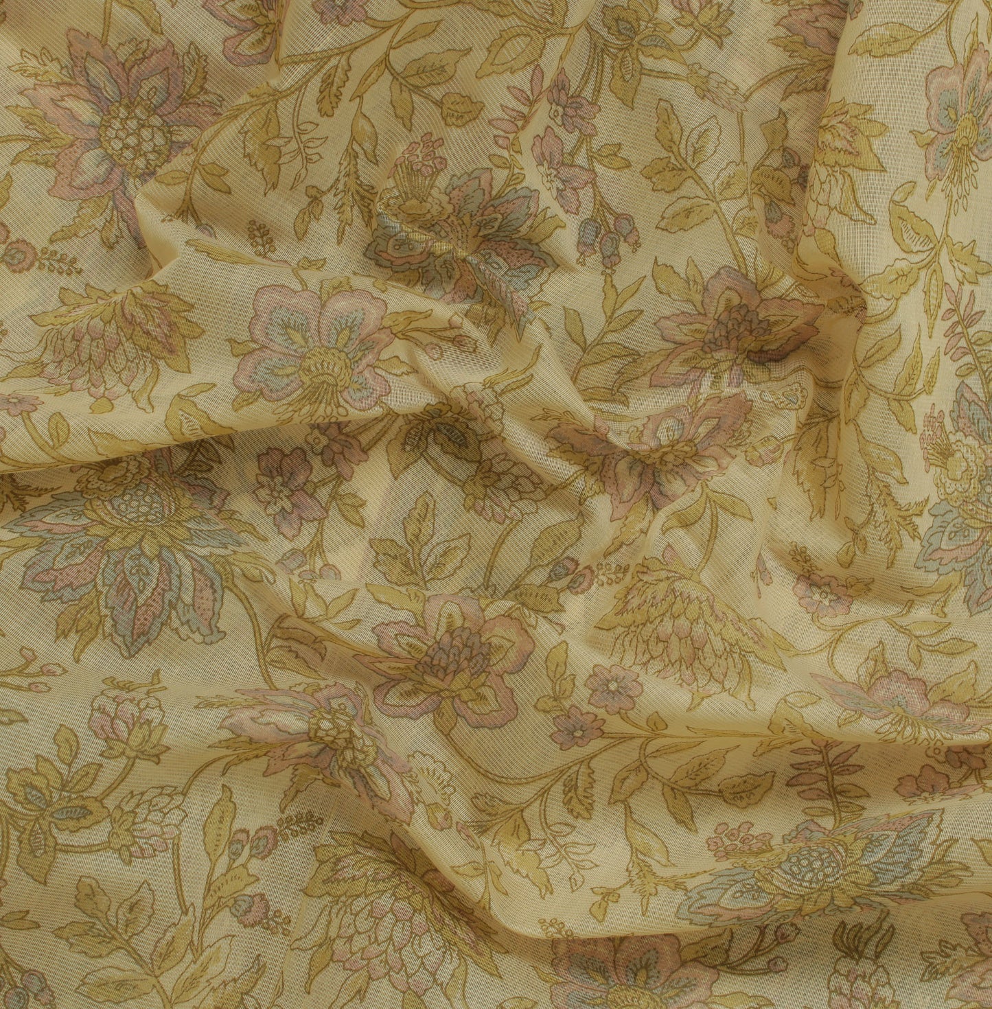 Sushila Vintage Green Saree Indian Blend Cotton Printed Floral 5 YD Craft Fabric