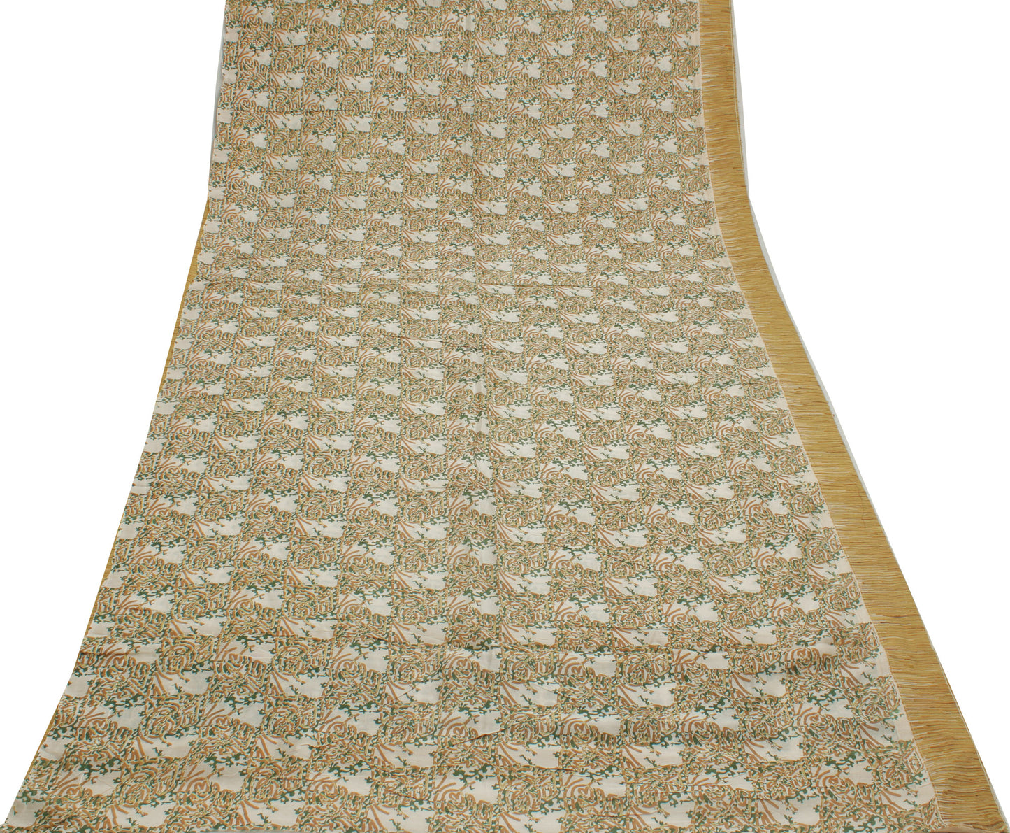 Sushila Vintage White Saree 100% Pure Cotton Printed Floral Soft Craft Fabric