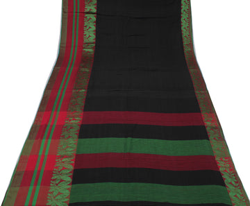 Sushila Vintage Black Indian Saree 100% Pure Cotton 5 Yard Craft Sari Fabric