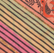 Sushila Vintage Peach Saree 100% Pure Cotton Printed Peacock 5 Yard Craft Fabric