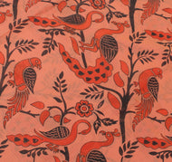 Sushila Vintage Peach Saree 100% Pure Cotton Printed Peacock 5 Yard Craft Fabric