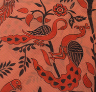 Sushila Vintage Peach Saree 100% Pure Cotton Printed Peacock 5 Yard Craft Fabric