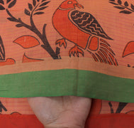 Sushila Vintage Peach Saree 100% Pure Cotton Printed Peacock 5 Yard Craft Fabric