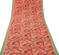 Sushila Vintage Peach Saree 100% Pure Cotton Printed Peacock 5 Yard Craft Fabric