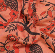 Sushila Vintage Peach Saree 100% Pure Cotton Printed Peacock 5 Yard Craft Fabric