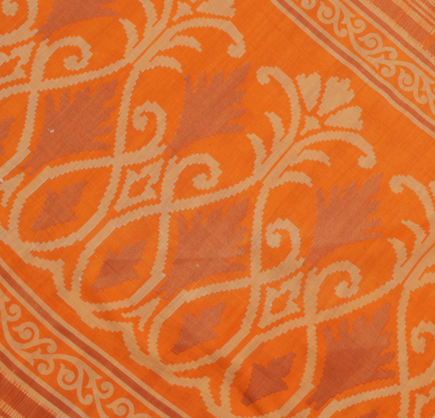 Sushila Vintage Orange Indian Saree 100% Pure Cotton Printed 5 Yard Craft Fabric