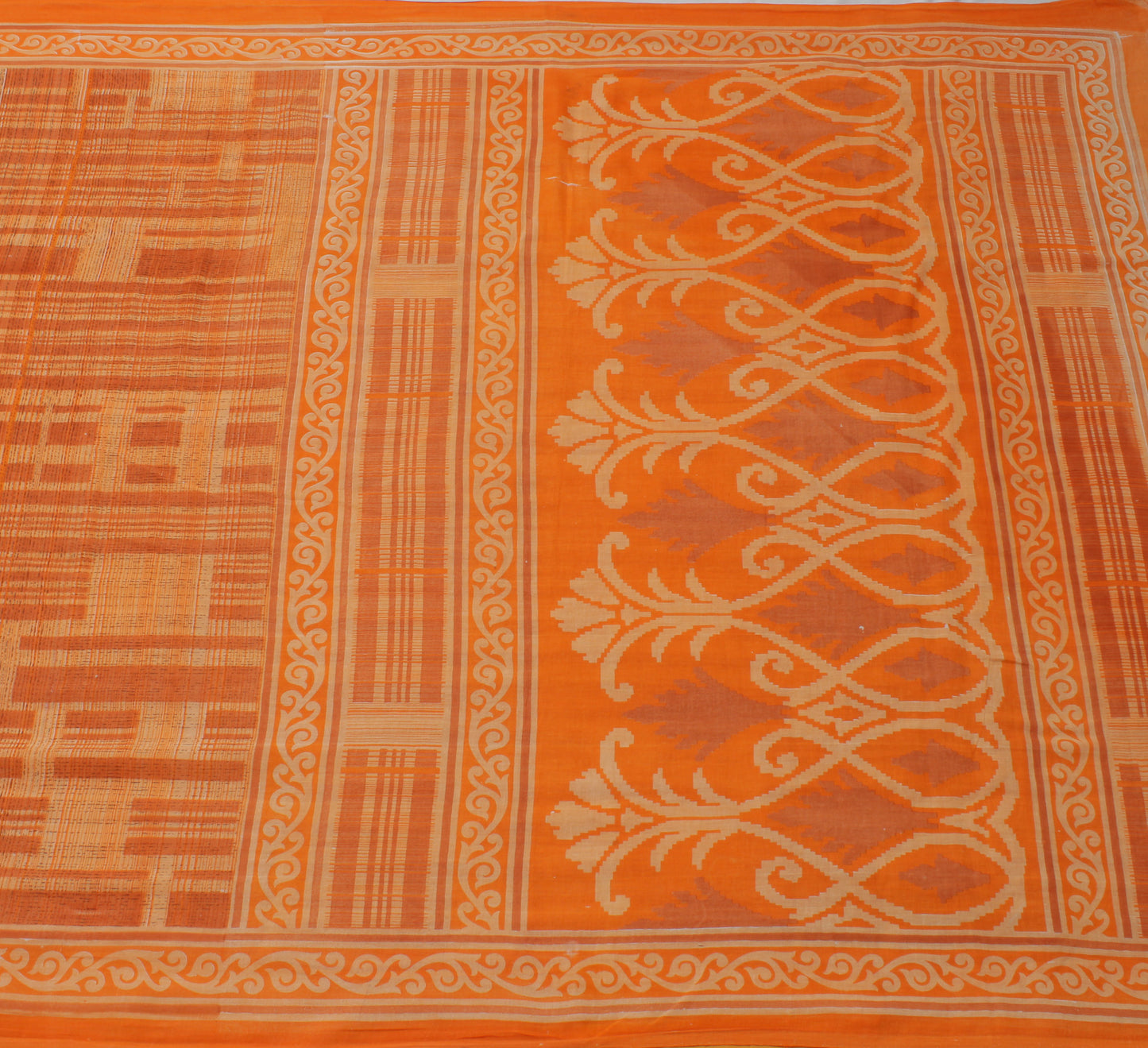 Sushila Vintage Orange Indian Saree 100% Pure Cotton Printed 5 Yard Craft Fabric