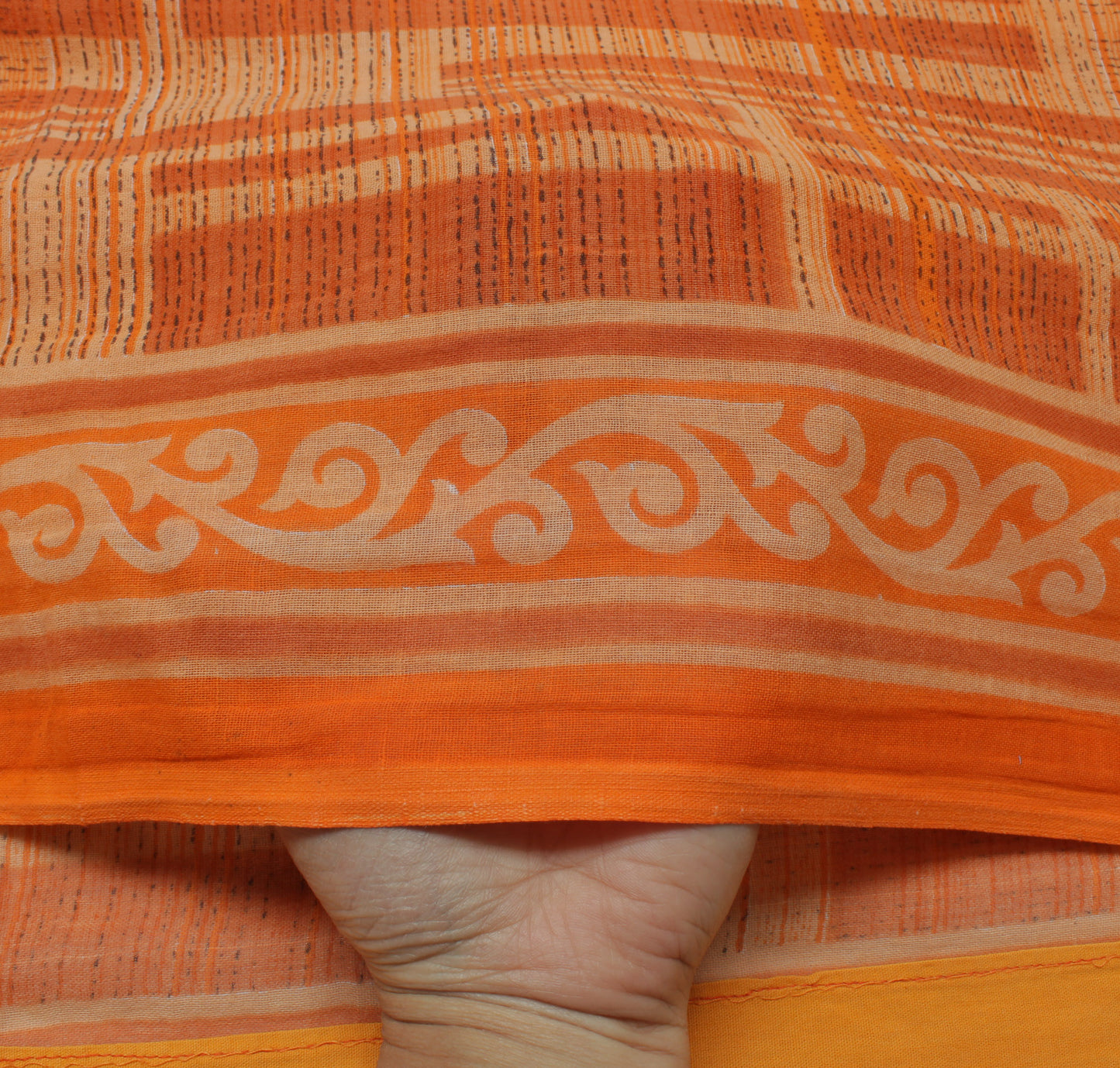 Sushila Vintage Orange Indian Saree 100% Pure Cotton Printed 5 Yard Craft Fabric