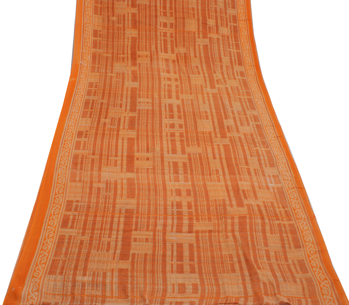 Sushila Vintage Orange Indian Saree 100% Pure Cotton Printed 5 Yard Craft Fabric
