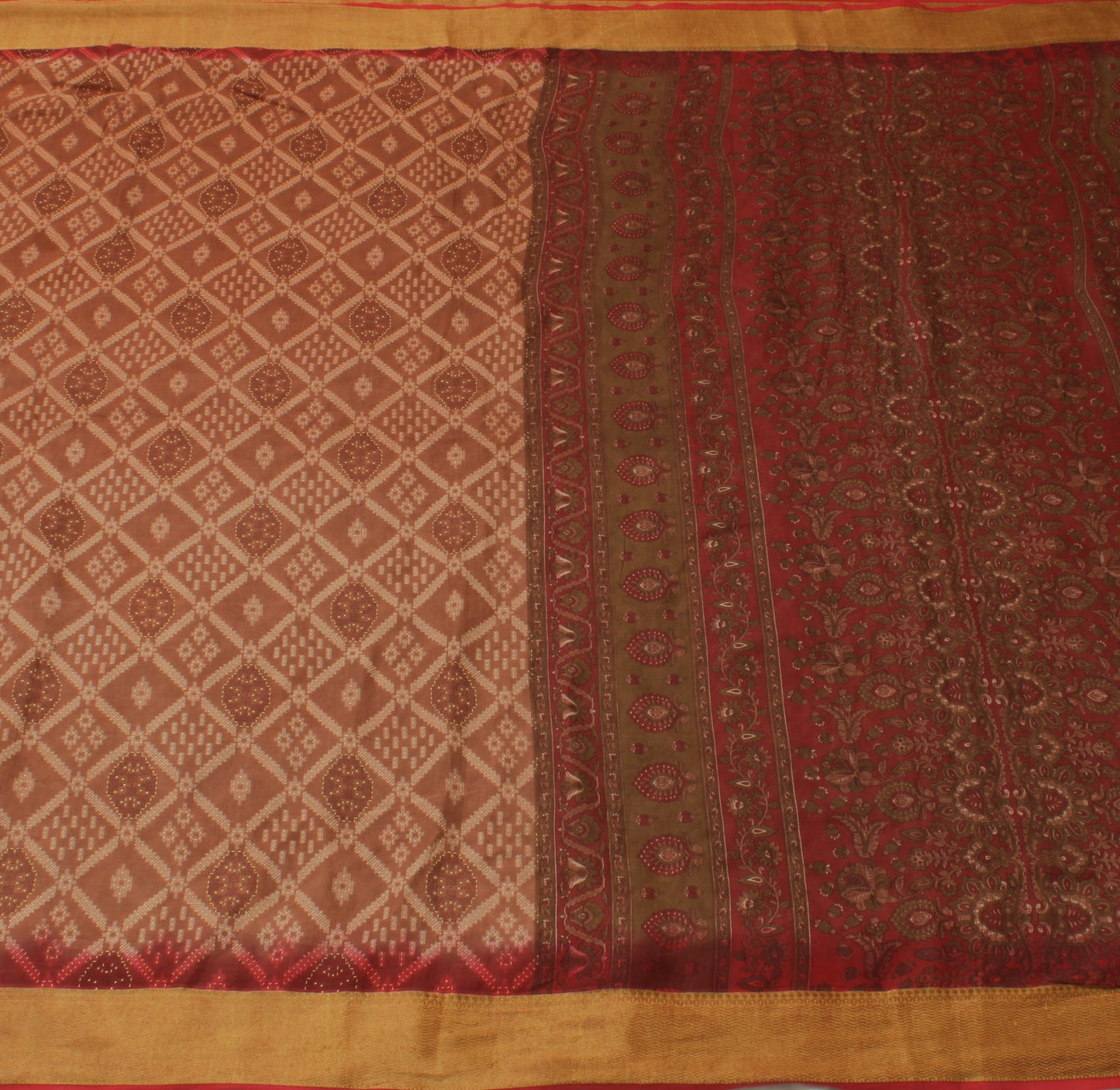 Sushila Vintage Brown Indian Saree 100% Pure Cotton Printed 5 Yard Craft Fabric