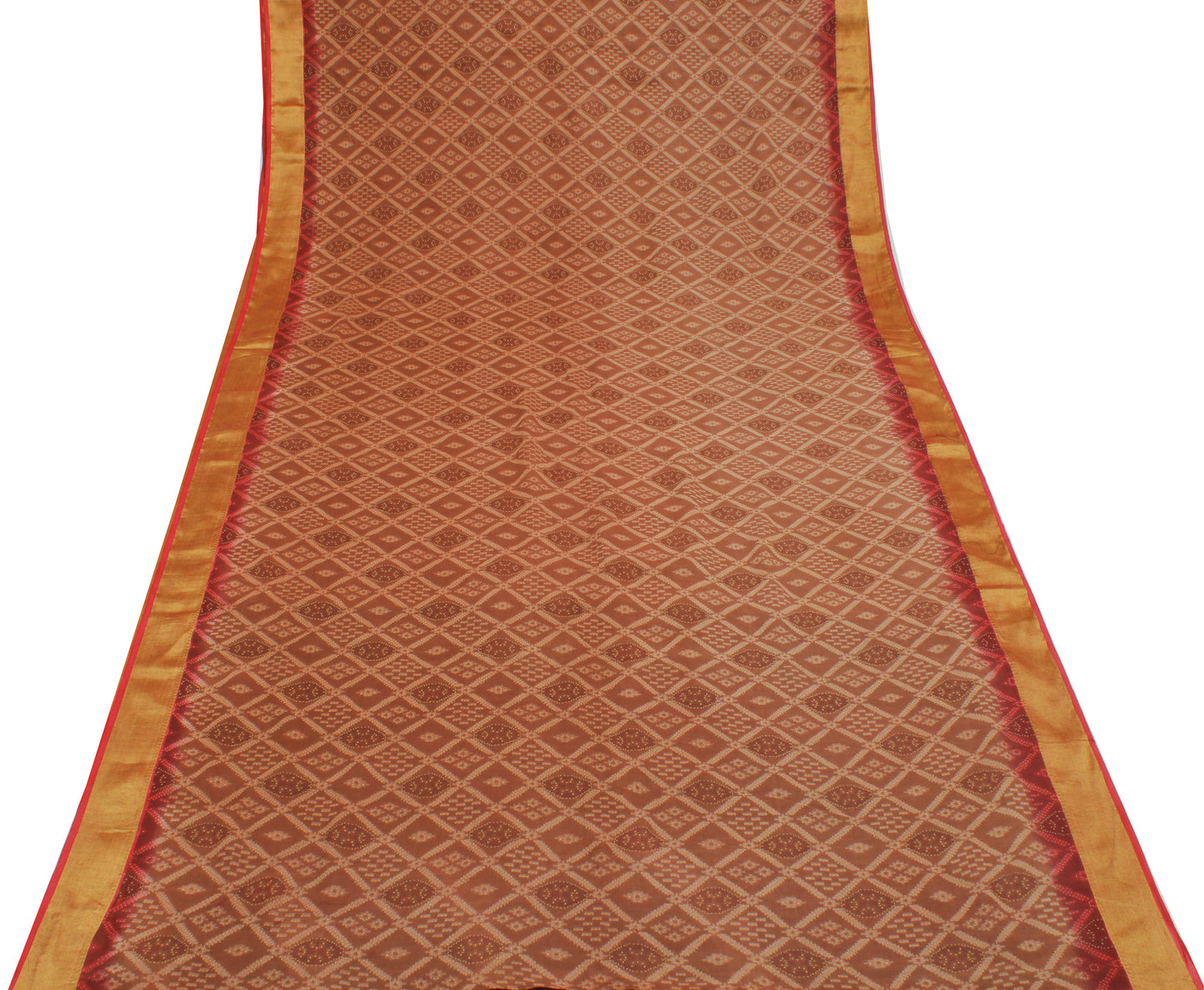 Sushila Vintage Brown Indian Saree 100% Pure Cotton Printed 5 Yard Craft Fabric