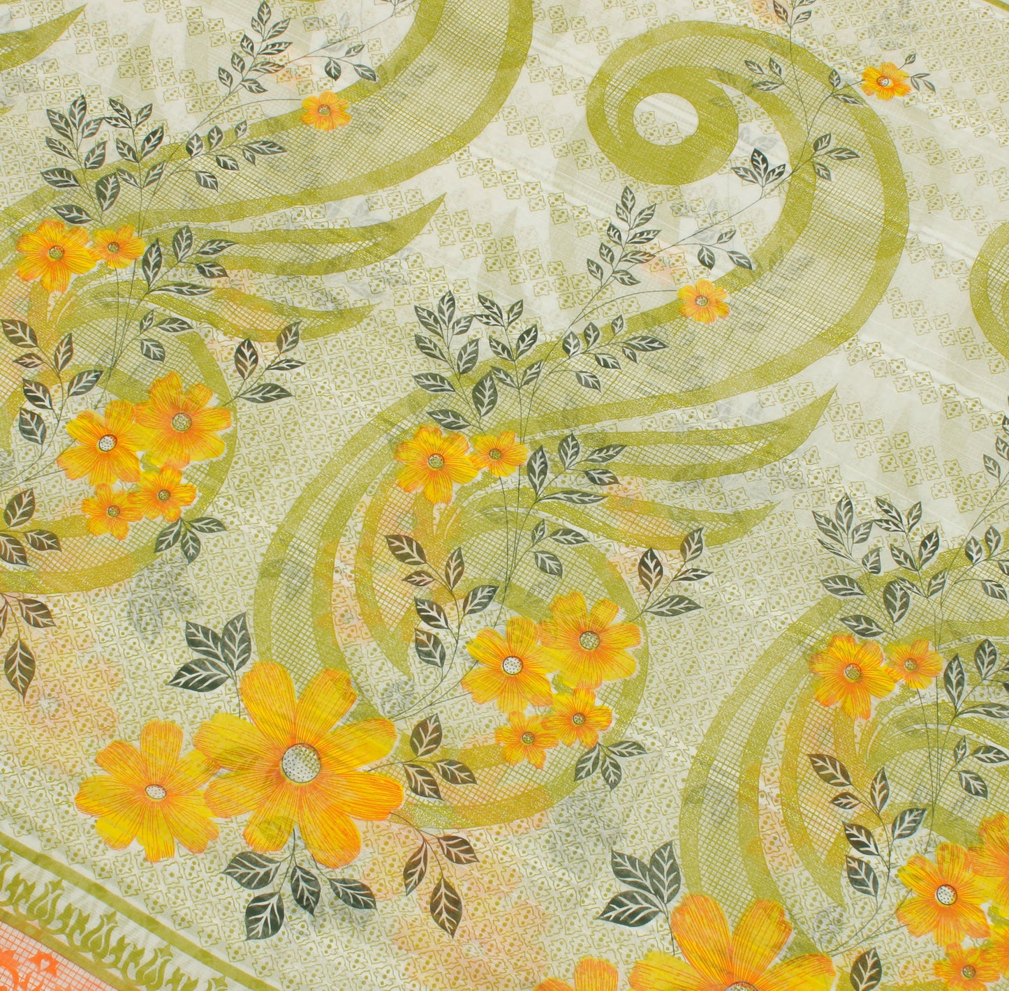 Sushila Vintage White Saree 100% Pure Cotton Printed Floral 5 Yard Craft Fabric