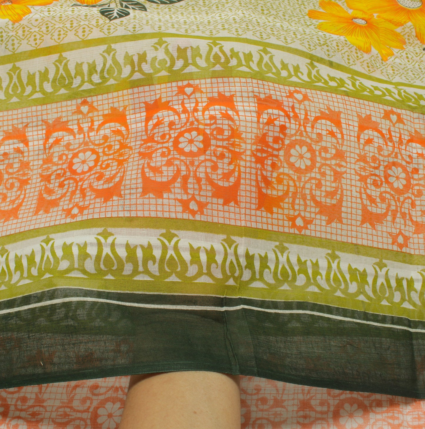 Sushila Vintage White Saree 100% Pure Cotton Printed Floral 5 Yard Craft Fabric