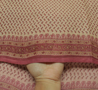 Sushila Vintage Cream Saree 100% Pure Cotton Printed Floral 5 Yard Craft Fabric