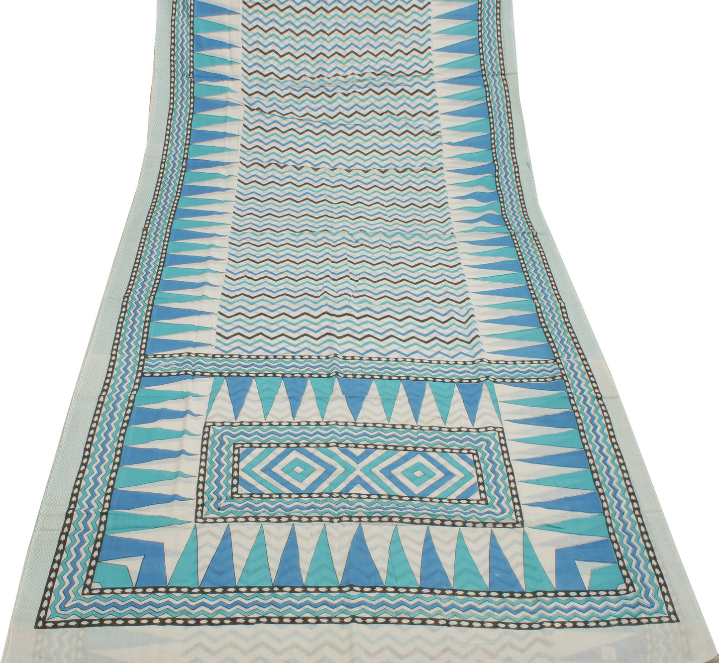 Sushila Vintage White Sari 100% Pure Cotton Printed Leheria Soft Craft Fabric