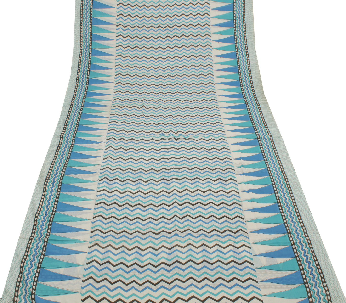 Sushila Vintage White Sari 100% Pure Cotton Printed Leheria Soft Craft Fabric