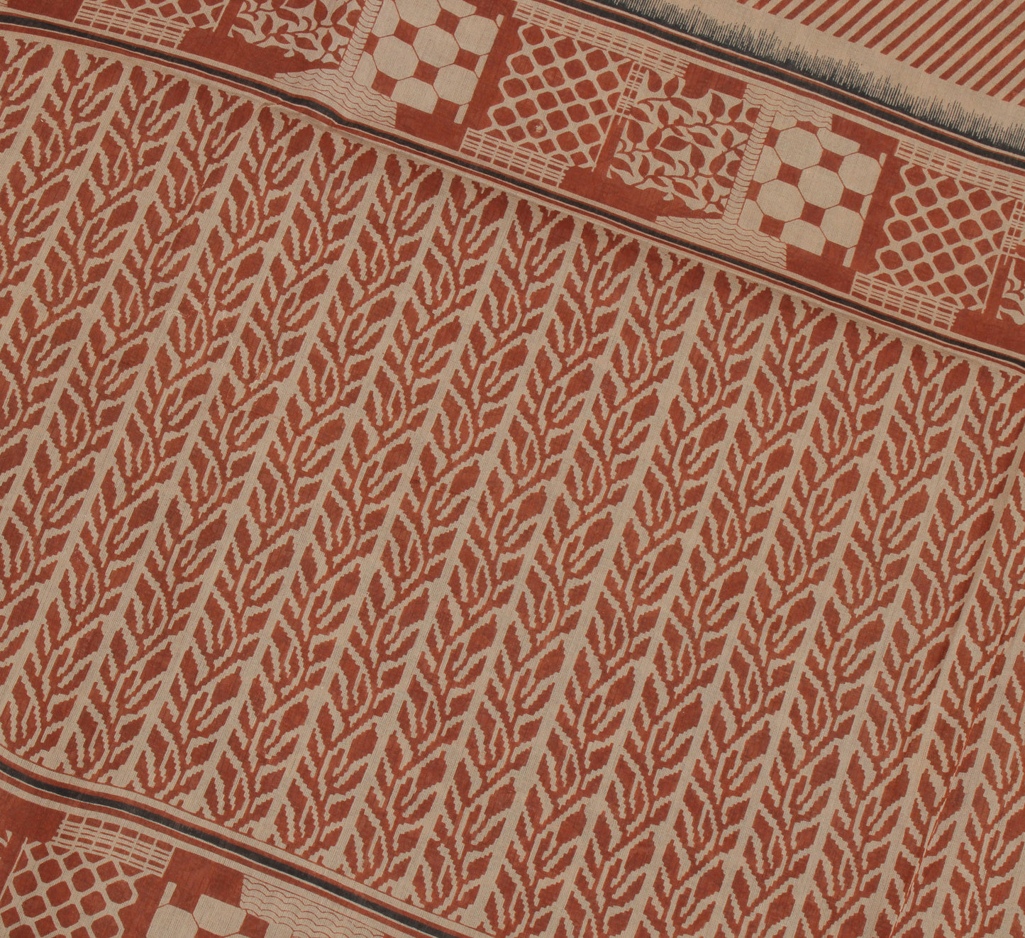 Sushila Vintage Brown Saree 100% Pure Cotton Printed Floral Soft Craft Fabric