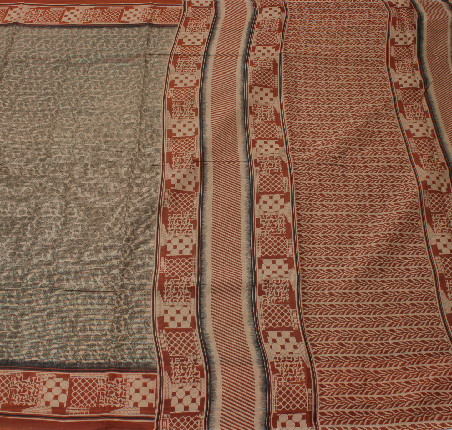 Sushila Vintage Brown Saree 100% Pure Cotton Printed Floral Soft Craft Fabric