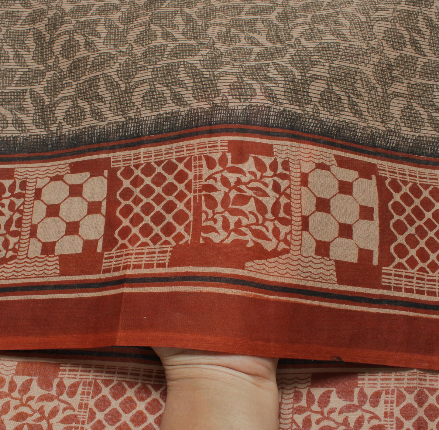 Sushila Vintage Brown Saree 100% Pure Cotton Printed Floral Soft Craft Fabric