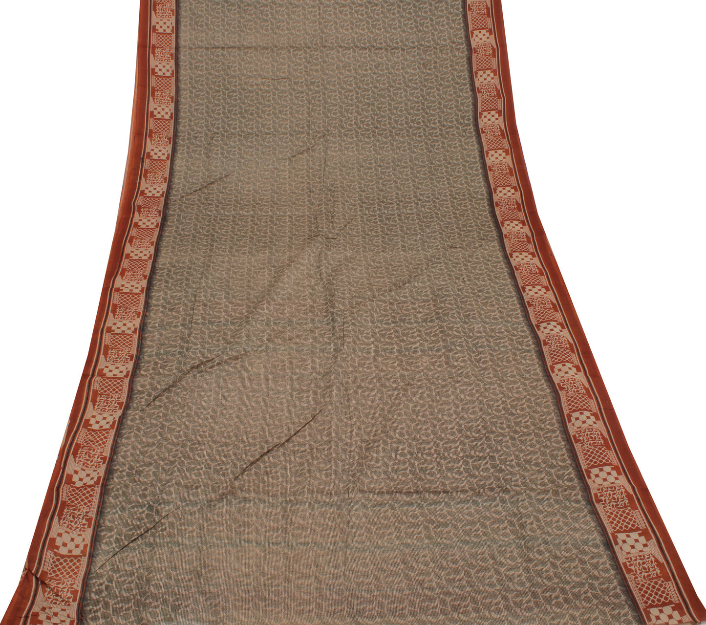 Sushila Vintage Brown Saree 100% Pure Cotton Printed Floral Soft Craft Fabric