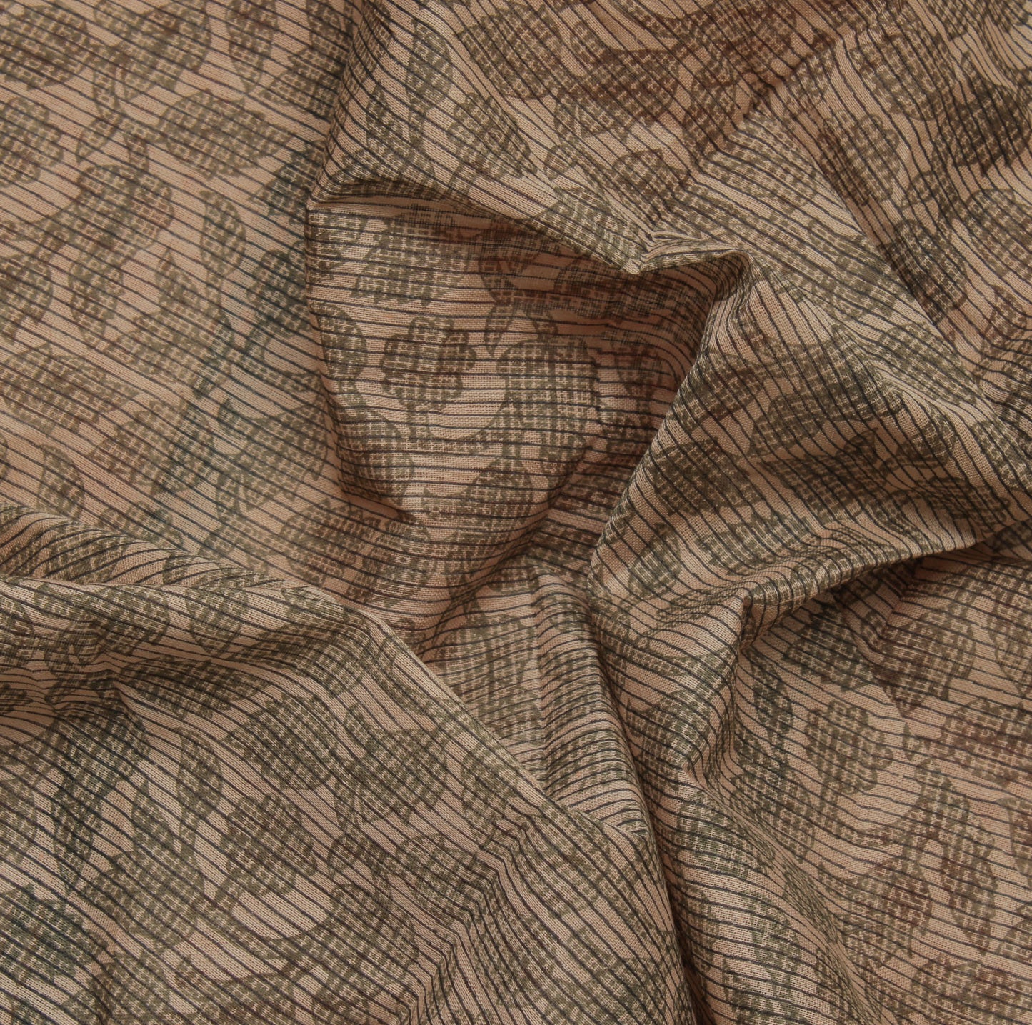 Sushila Vintage Brown Saree 100% Pure Cotton Printed Floral Soft Craft Fabric
