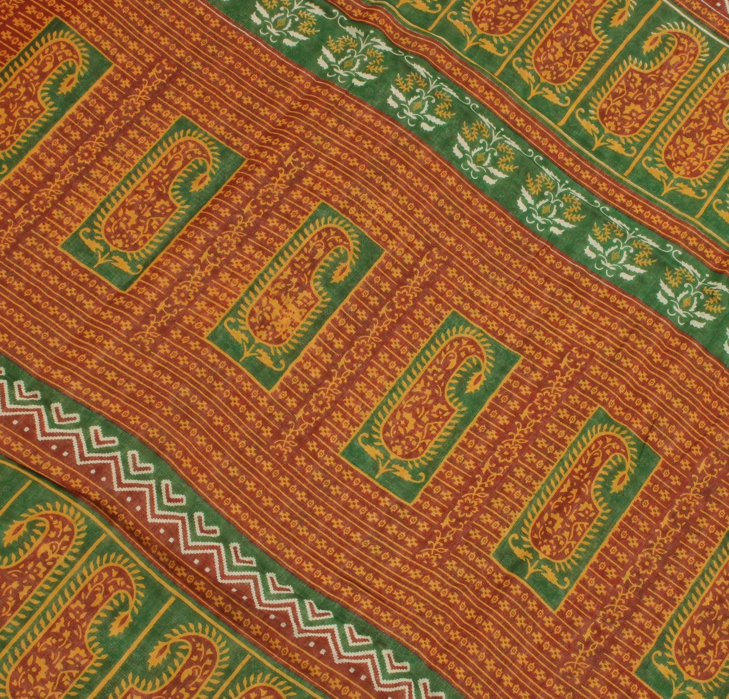 Sushila Vintage Cream Saree 100% Pure Cotton Printed Indian Sari Craft Fabric