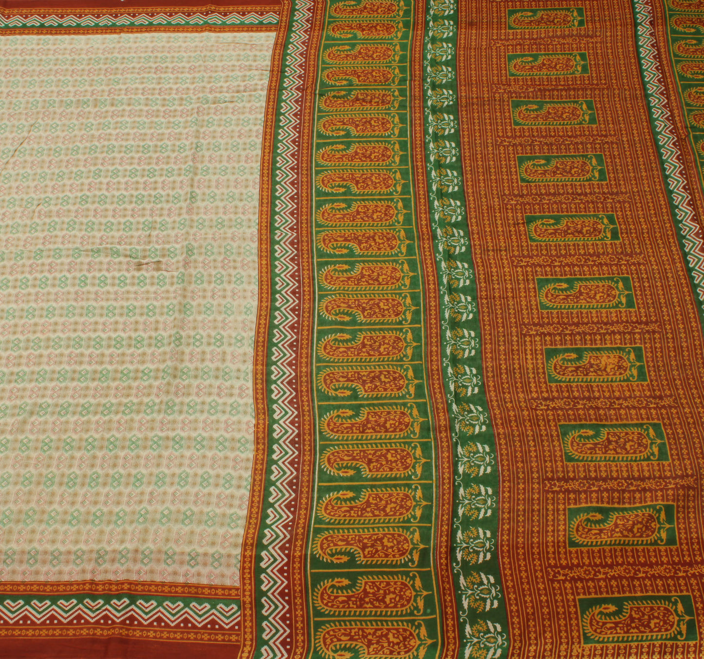 Sushila Vintage Cream Saree 100% Pure Cotton Printed Indian Sari Craft Fabric