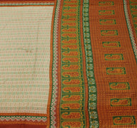 Sushila Vintage Cream Saree 100% Pure Cotton Printed Indian Sari Craft Fabric