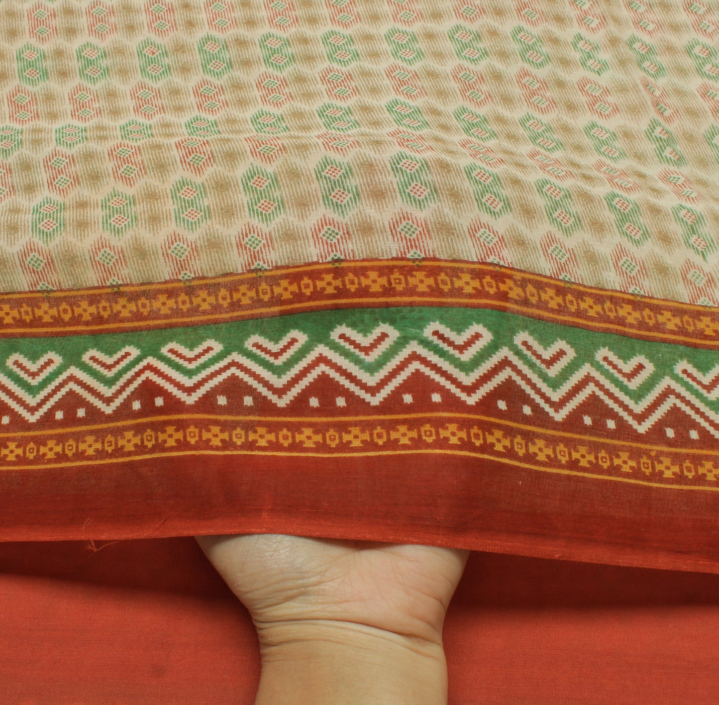 Sushila Vintage Cream Saree 100% Pure Cotton Printed Indian Sari Craft Fabric