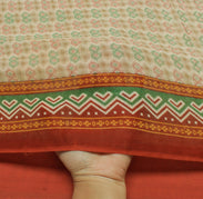 Sushila Vintage Cream Saree 100% Pure Cotton Printed Indian Sari Craft Fabric