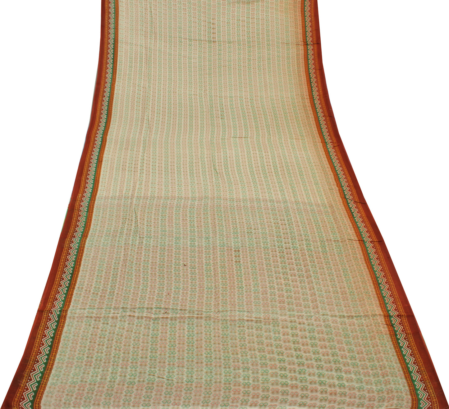Sushila Vintage Cream Saree 100% Pure Cotton Printed Indian Sari Craft Fabric