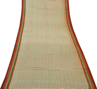 Sushila Vintage Cream Saree 100% Pure Cotton Printed Indian Sari Craft Fabric