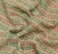 Sushila Vintage Cream Saree 100% Pure Cotton Printed Indian Sari Craft Fabric