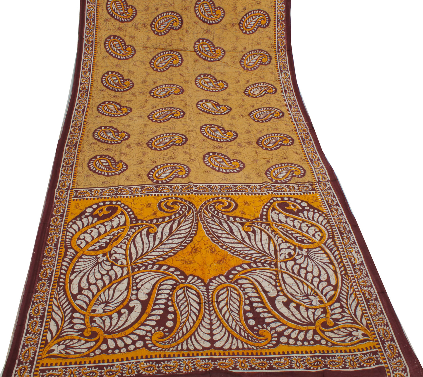 Sushila Vintage Brown Saree 100% Pure Cotton Printed PATTERN Soft Craft Fabric
