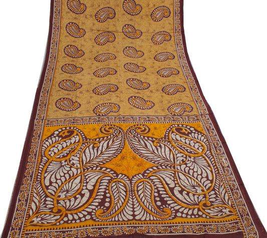Sushila Vintage Brown Saree 100% Pure Cotton Printed PATTERN Soft Craft Fabric