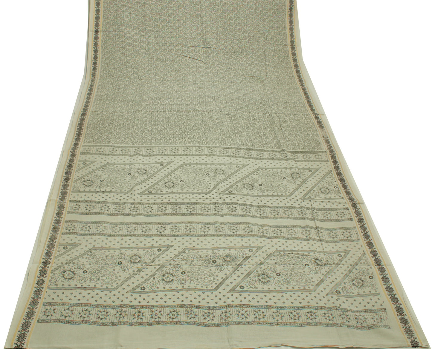 Sushila Vintage Gray Saree 100% Pure Cotton Printed Floral Soft Craft Fabric