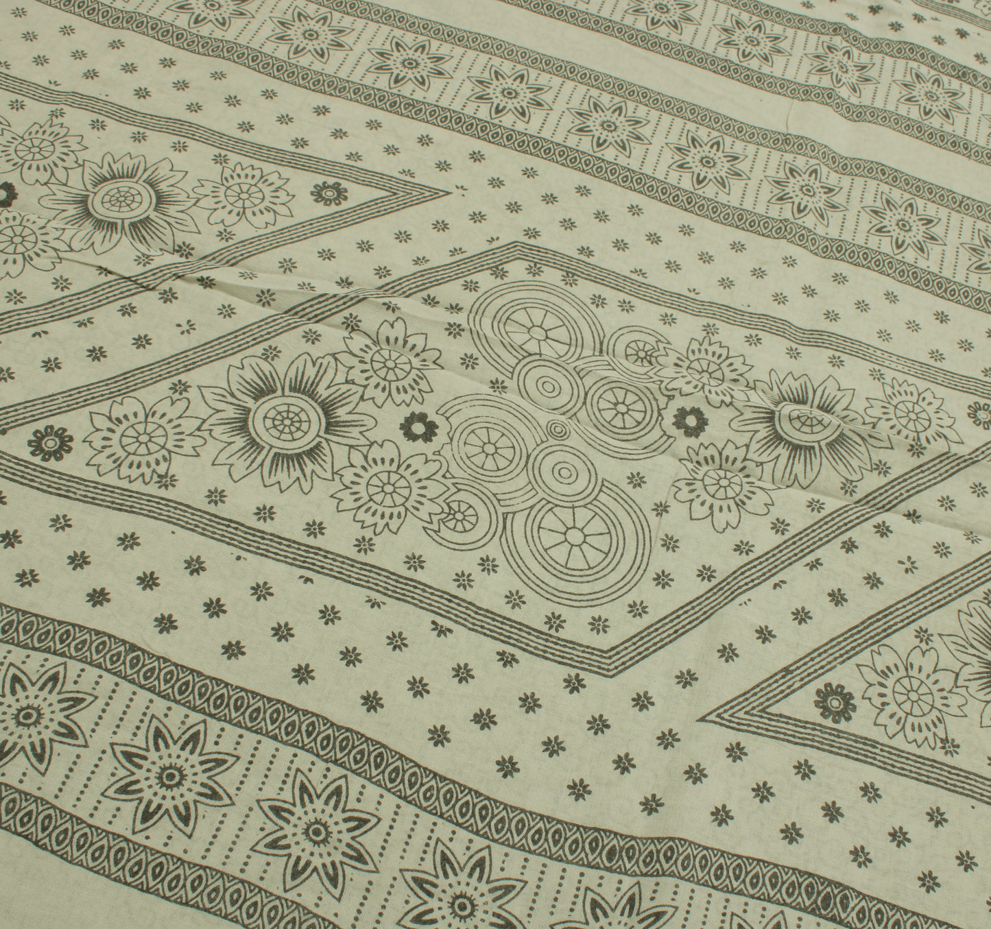 Sushila Vintage Gray Saree 100% Pure Cotton Printed Floral Soft Craft Fabric