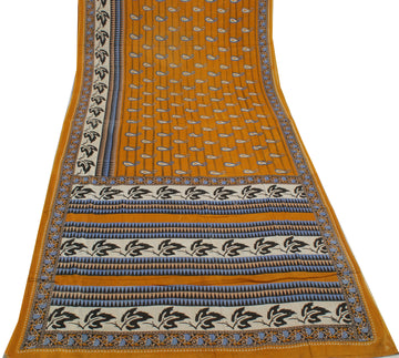 Sushila Vintage Mustard Saree 100% Pure Cotton Printed Paisley  Craft Fabric