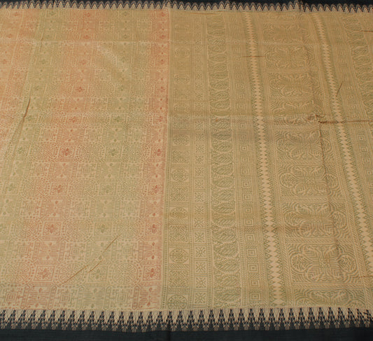 Sushila Vintage Peach Saree 100% Pure Cotton Printed Abstract 5 YD Craft Fabric
