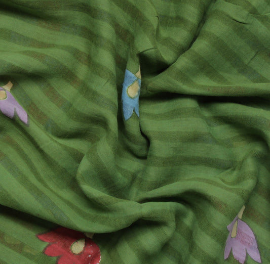Sushila Vintage Green Saree 100% Pure Cotton Printed Floral Soft Craft Fabric