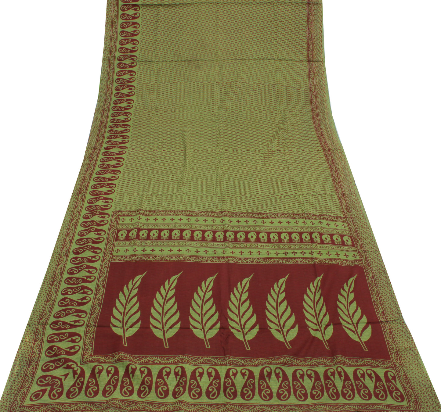 Sushila Vintage Green  Saree 100% Pure Cotton Printed Indian 5 Yard Craft Fabric