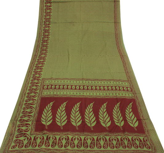 Sushila Vintage Green  Saree 100% Pure Cotton Printed Indian 5 Yard Craft Fabric
