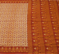Sushila Vintage Cream Saree 100% Pure Cotton Printed Abstract Soft Craft Fabric