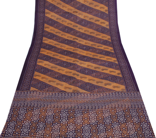 Sushila Vintage Purple Saree 100% Pure Cotton Bandhani Printed Sari Craft Fabric