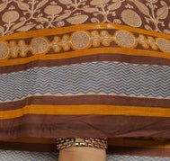 Sushila Vintage Brown Indian Saree 100% Pure Cotton Printed Paisley Craft Fabric