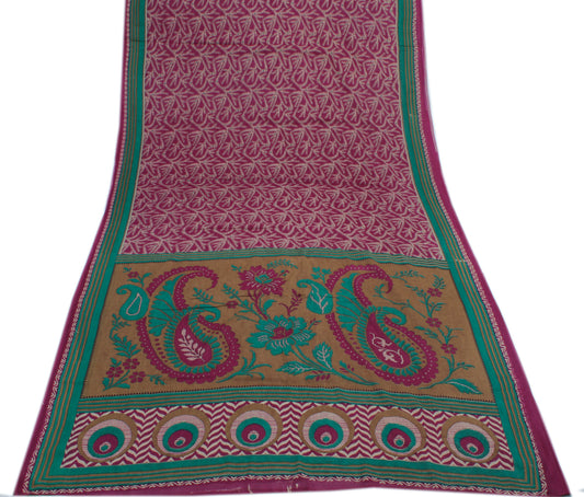 Sushila Vintage Purple Saree 100% Pure Cotton Printed Indian Soft Craft Fabric