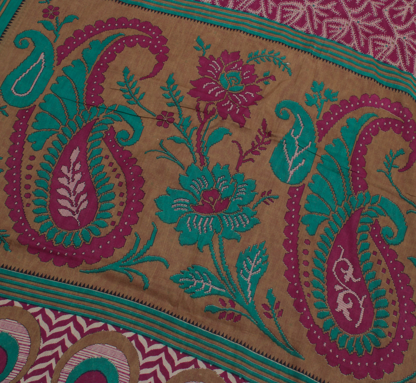 Sushila Vintage Purple Saree 100% Pure Cotton Printed Indian Soft Craft Fabric