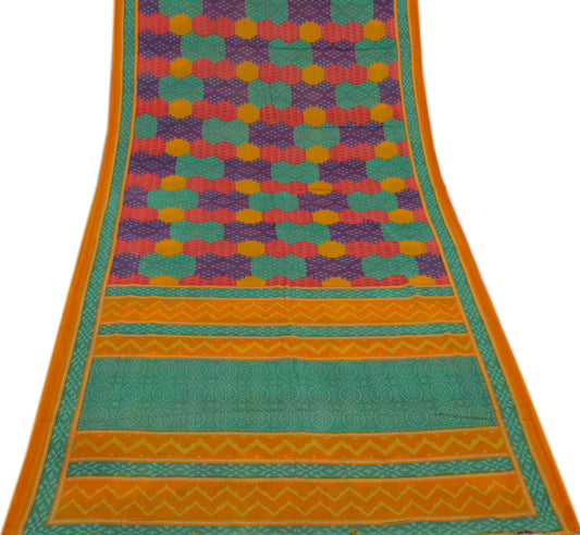Sushila Vintage Multi-Color Indian Saree Pure Cotton Printed Soft Craft Fabric