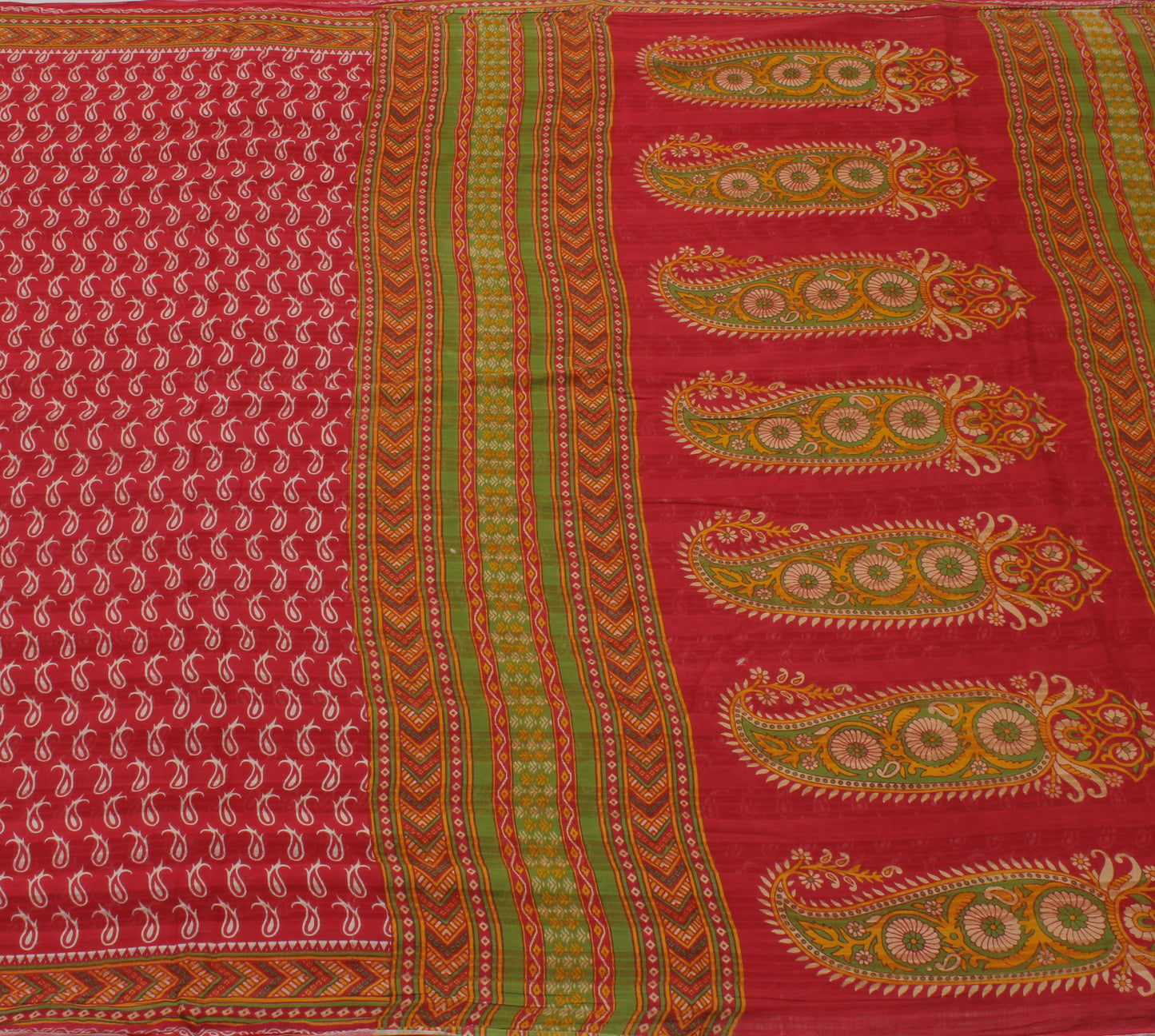 Sushila Vintage Red Saree 100% Pure Cotton Printed Paisley Soft Craft Fabric